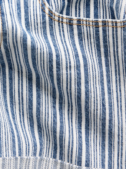 Mavi Denim Çizgili Midi Şort