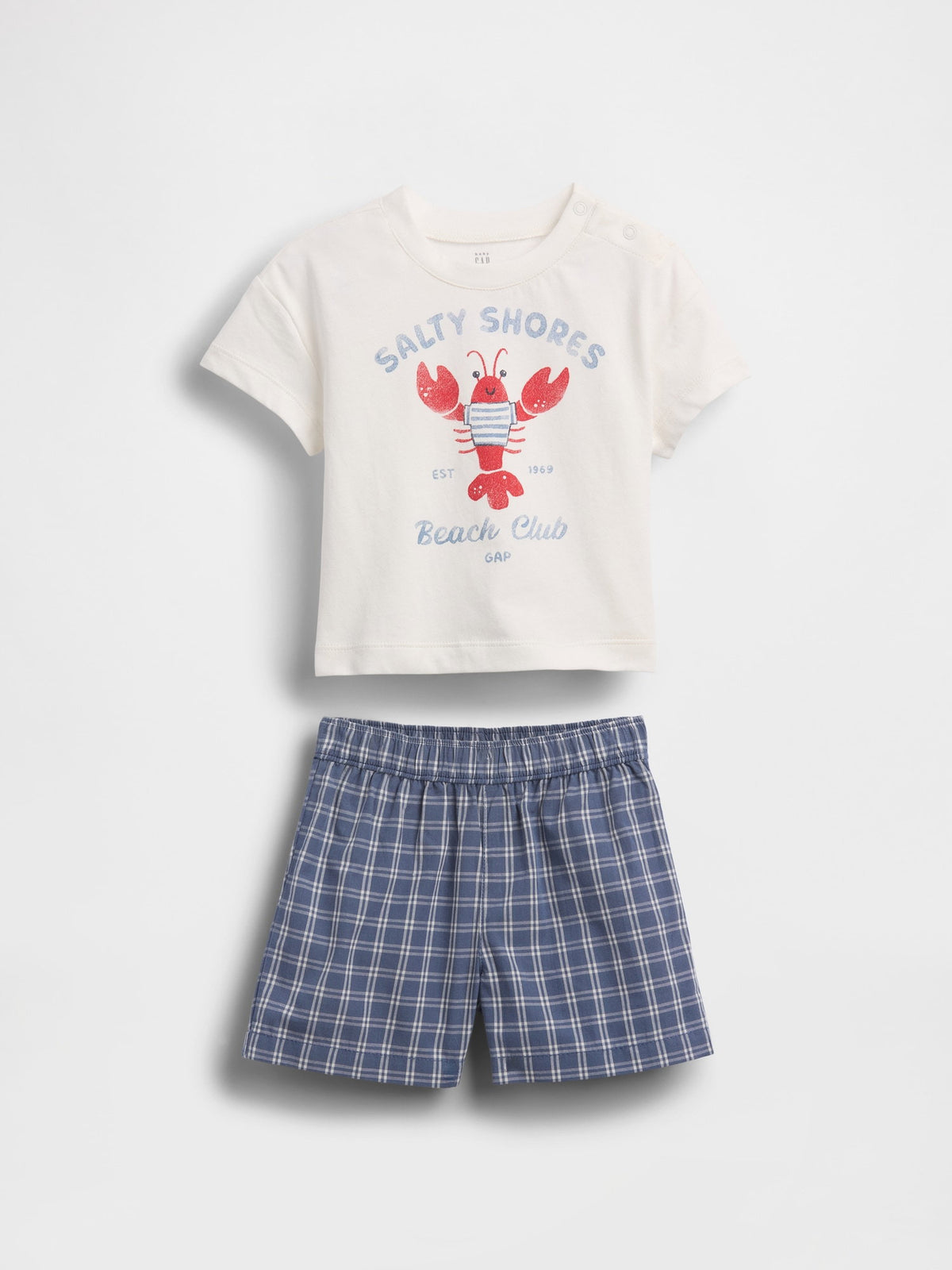Beyaz Lobster Grafik Baskılı T-shirt & Şort Ekose Seti