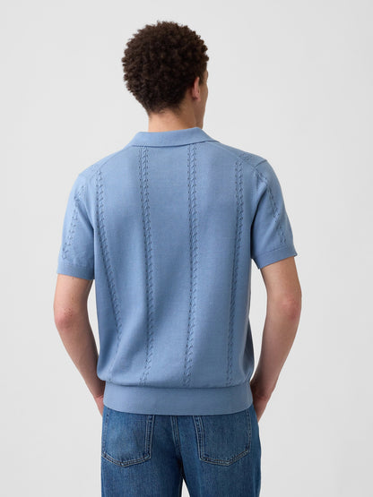 Açık Mavi Relaxed Johnny Yaka Pointelle Triko Polo T-shirt