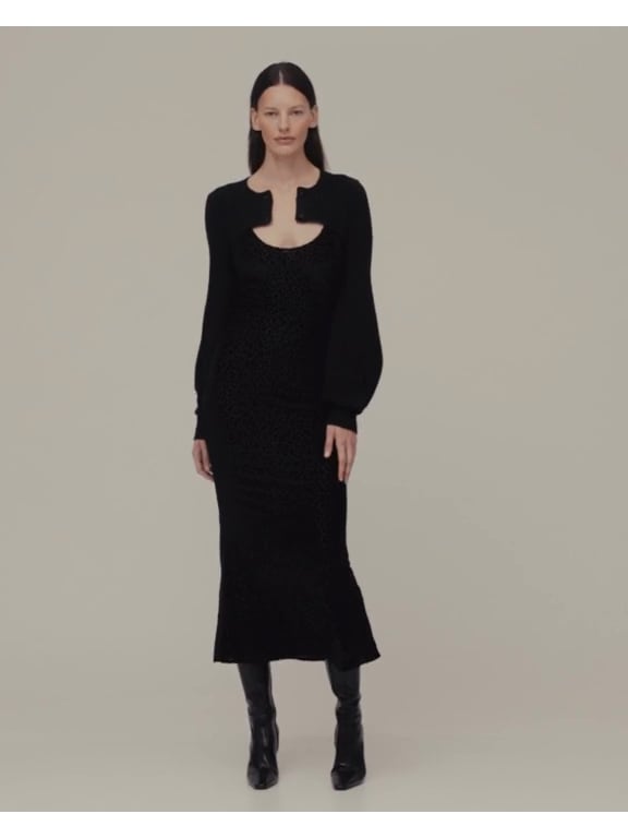 Siyah Gapstudio Yanık Kadife Leopar Slip Elbise
