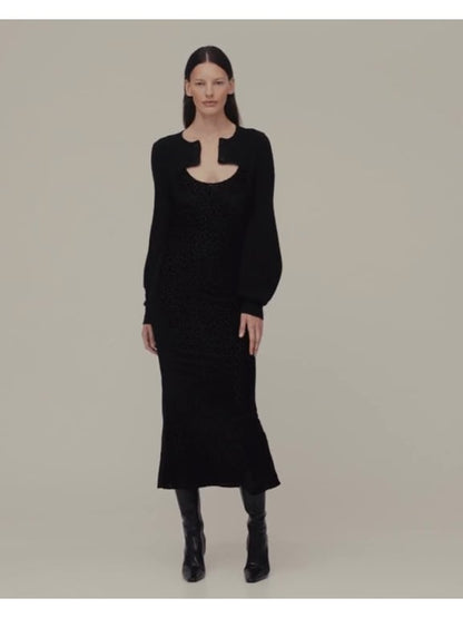 Siyah Gapstudio Yanık Kadife Leopar Slip Elbise