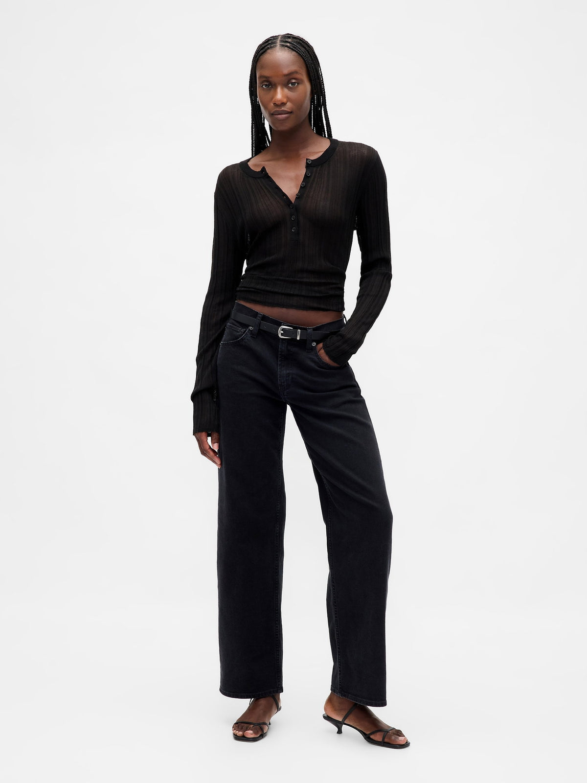 Siyah Low Rise '90s Jean Pantolon