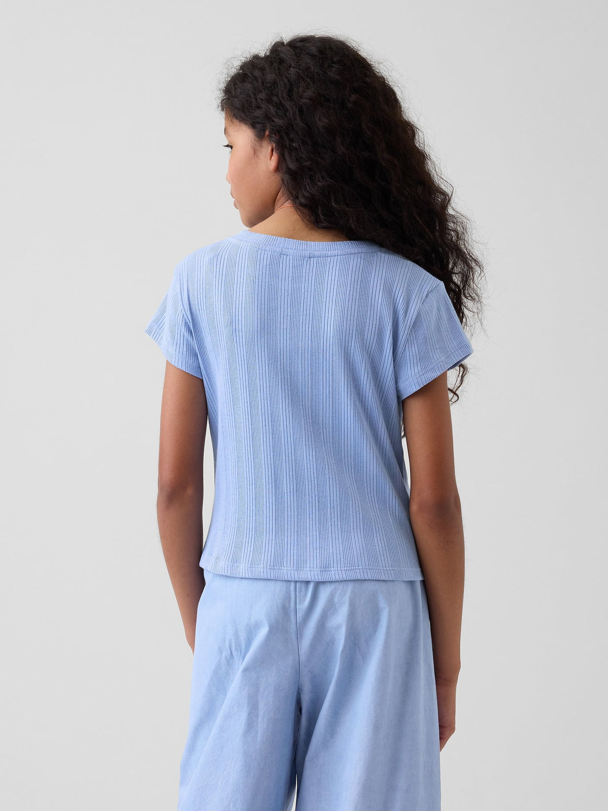 Açık Mavi Variegated Fitilli T-shirt