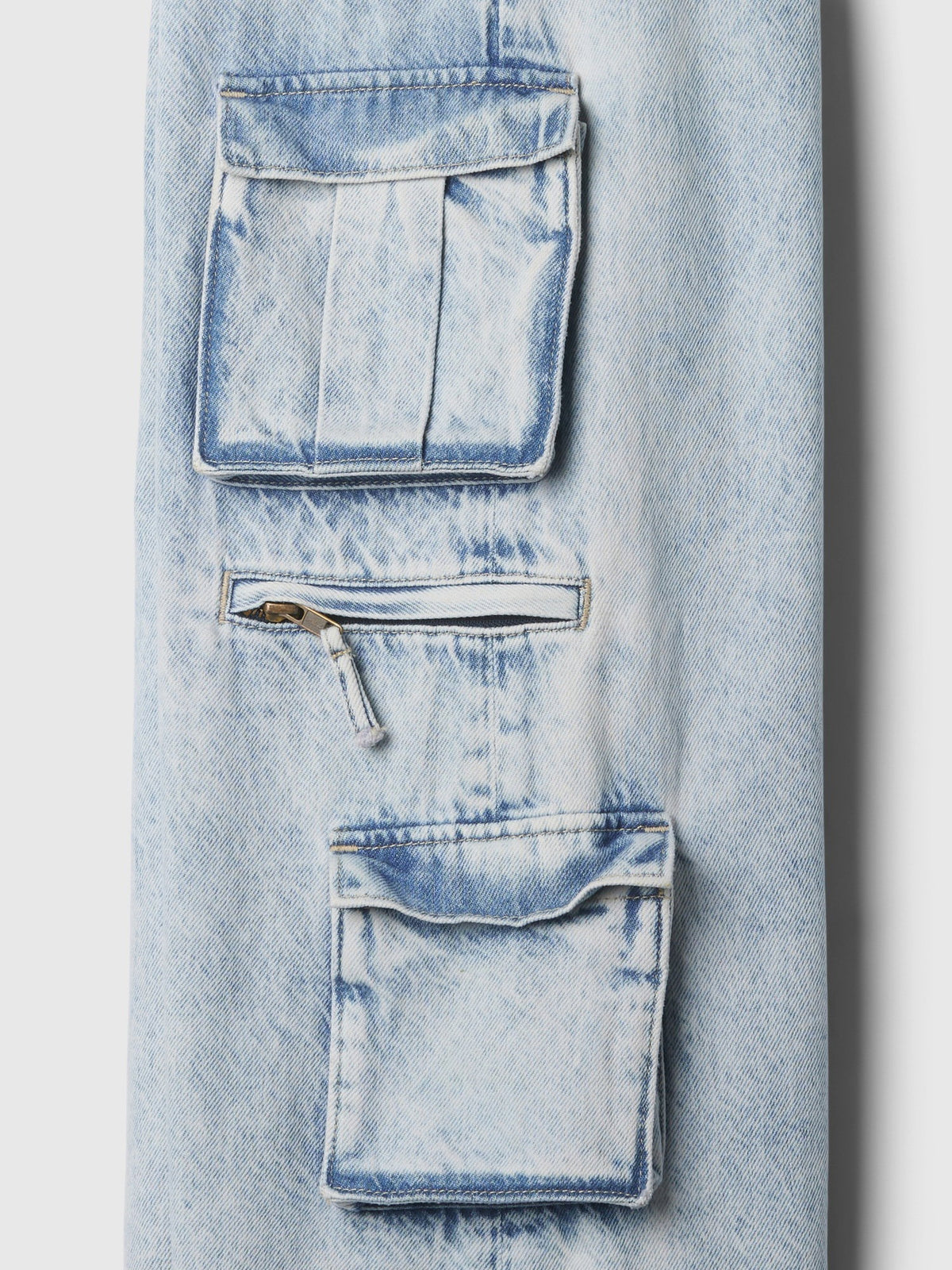 Açık Mavi Mid Rise Double Kargo Baggy Jean Pantolon