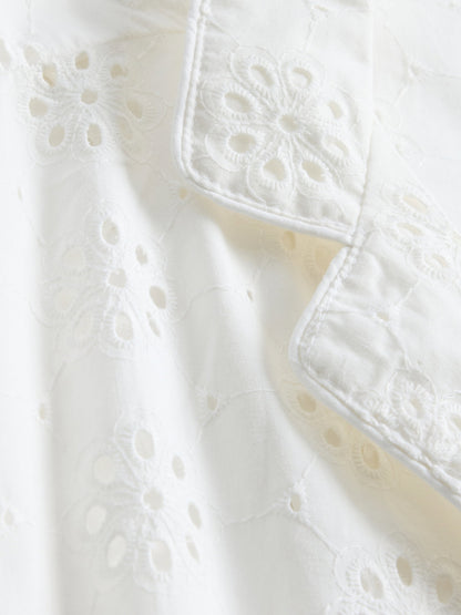 Beyaz Eyelet Poplin Pijama Üstü