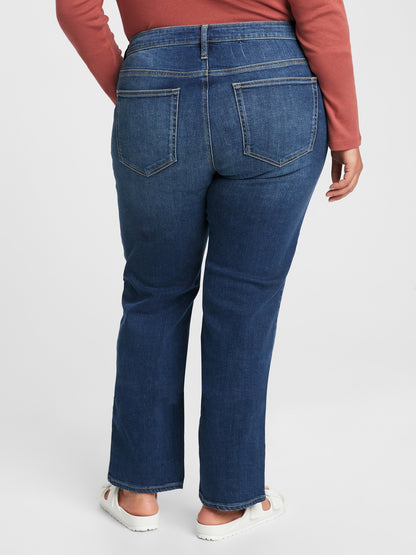 Koyu Mavi Mid Rise Straight Jean Pantolon