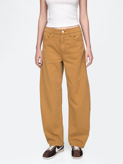 Koyu Bej High Rise Barrel Jean Pantolon