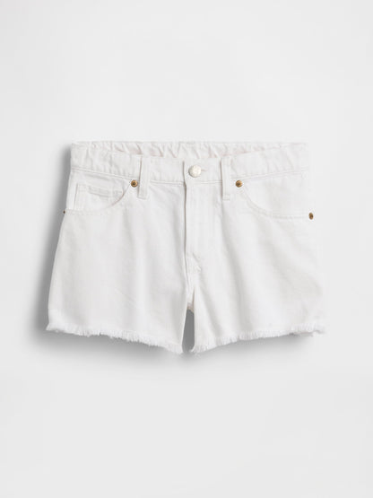 Beyaz Low Rise Stride Denim Şort