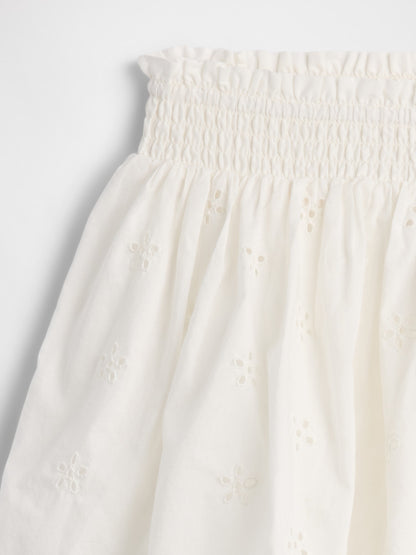 Beyaz Pull-on Smocked Etek
