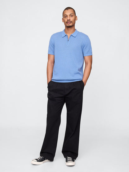 Mavi Kroşe Örgü Polo Yaka T-shirt