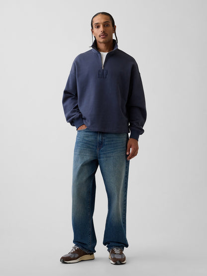 Kırmızı Heavyweight Oversized Logo Yarım Fermuarlı Sweatshirt