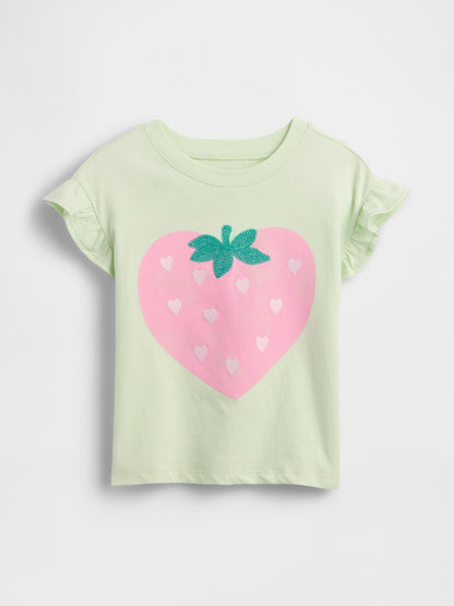 Açık Yeşil Ruffle 3d Grafik Baskılı T-shirt