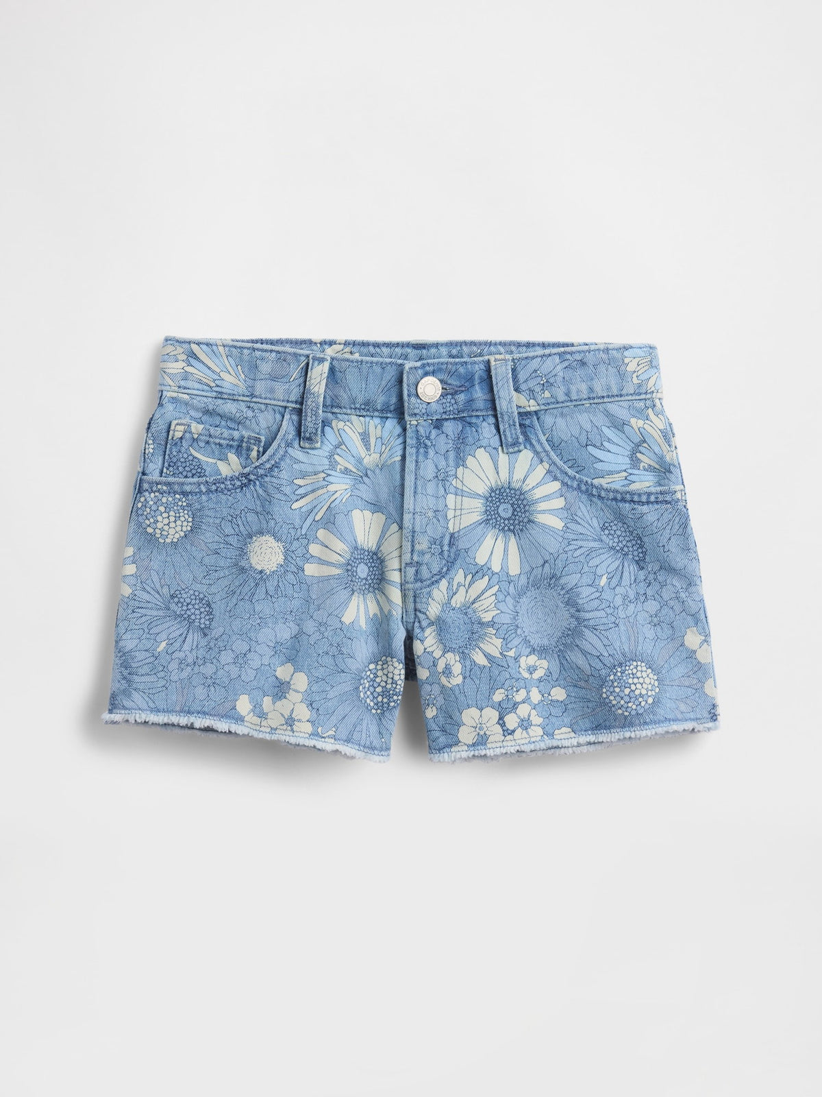 Açık Mavi Low Rise Stride Çiçekli Denim Şort