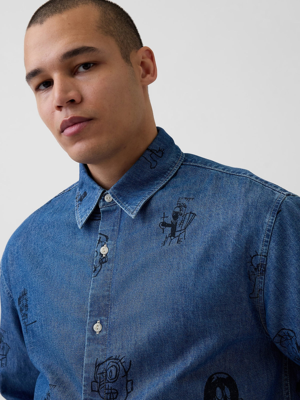 Mavi Jean-michel Basquiat Baskılı Denim Gömlek