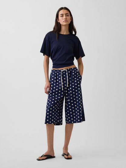 Lacivert Keten Karışımlı Relaxed Easy Culotte Pantolon
