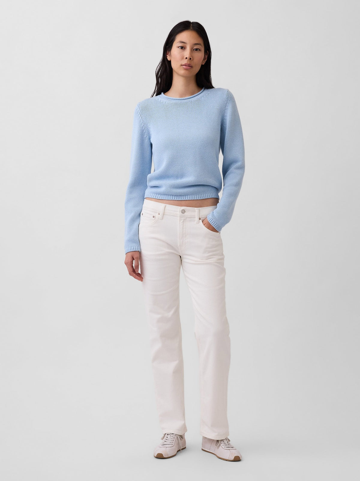 Beyaz Mid Rise Relaxed Straight Jean Pantolon