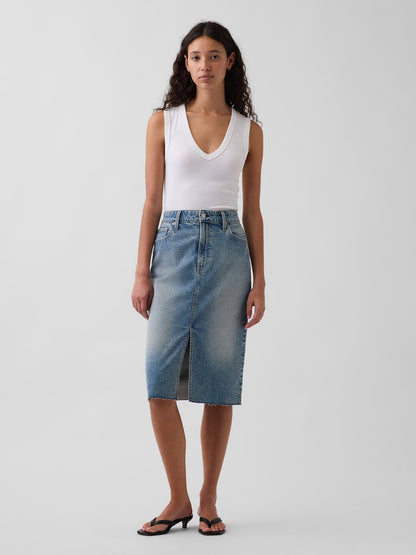 Mavi High Rise Denim Midi Kalem Etek