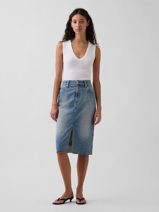 Mavi High Rise Denim Midi Kalem Etek