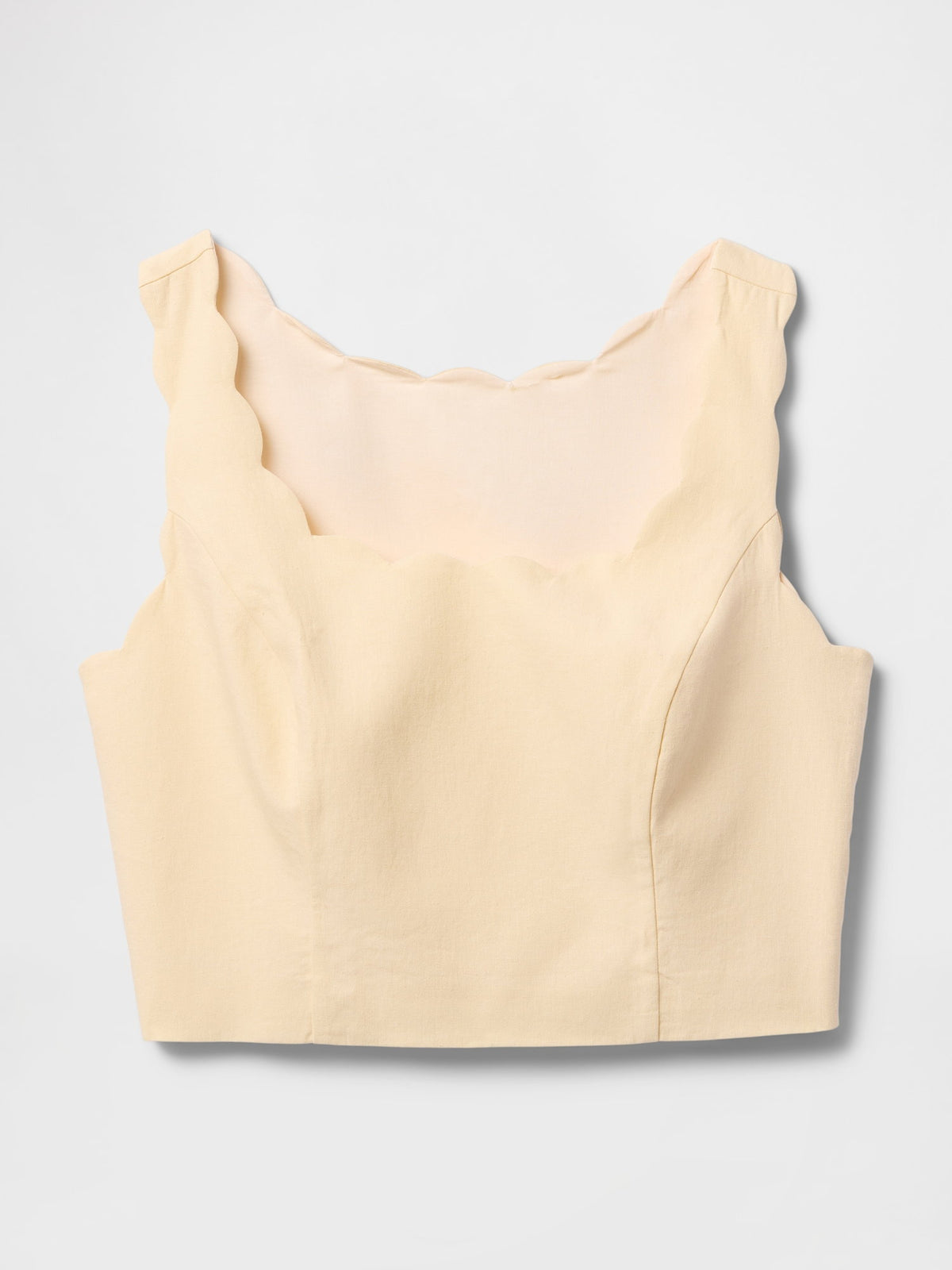 Bej Keten Karışımlı Crop Askılı Bluz