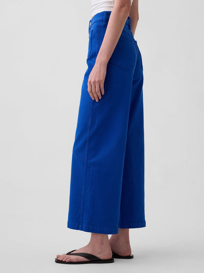 Kobalt Mavisi High Rise Stride Wide-leg Ankle Jean Pantolon