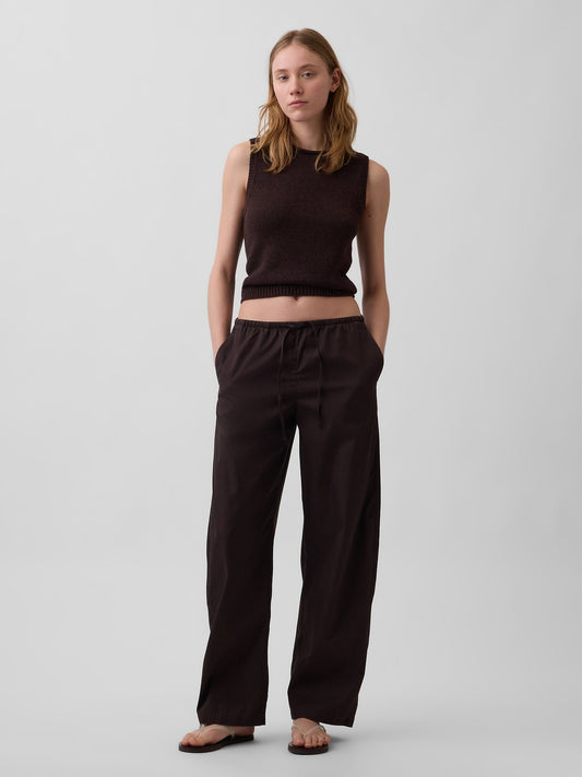 Kahverengi Poplin Easy Barrel Pantolon