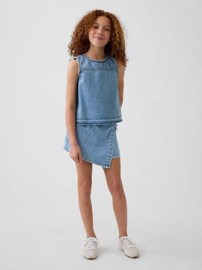 Açık Mavi Denim Shell Kolsuz Bluz