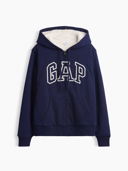 Kırık Beyaz Relaxed Gap Logo Sherpa-astarlı Fermuarlı Sweatshirt