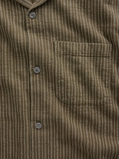 Haki Dobby Çizgili Relaxed Straight-hem Gömlek