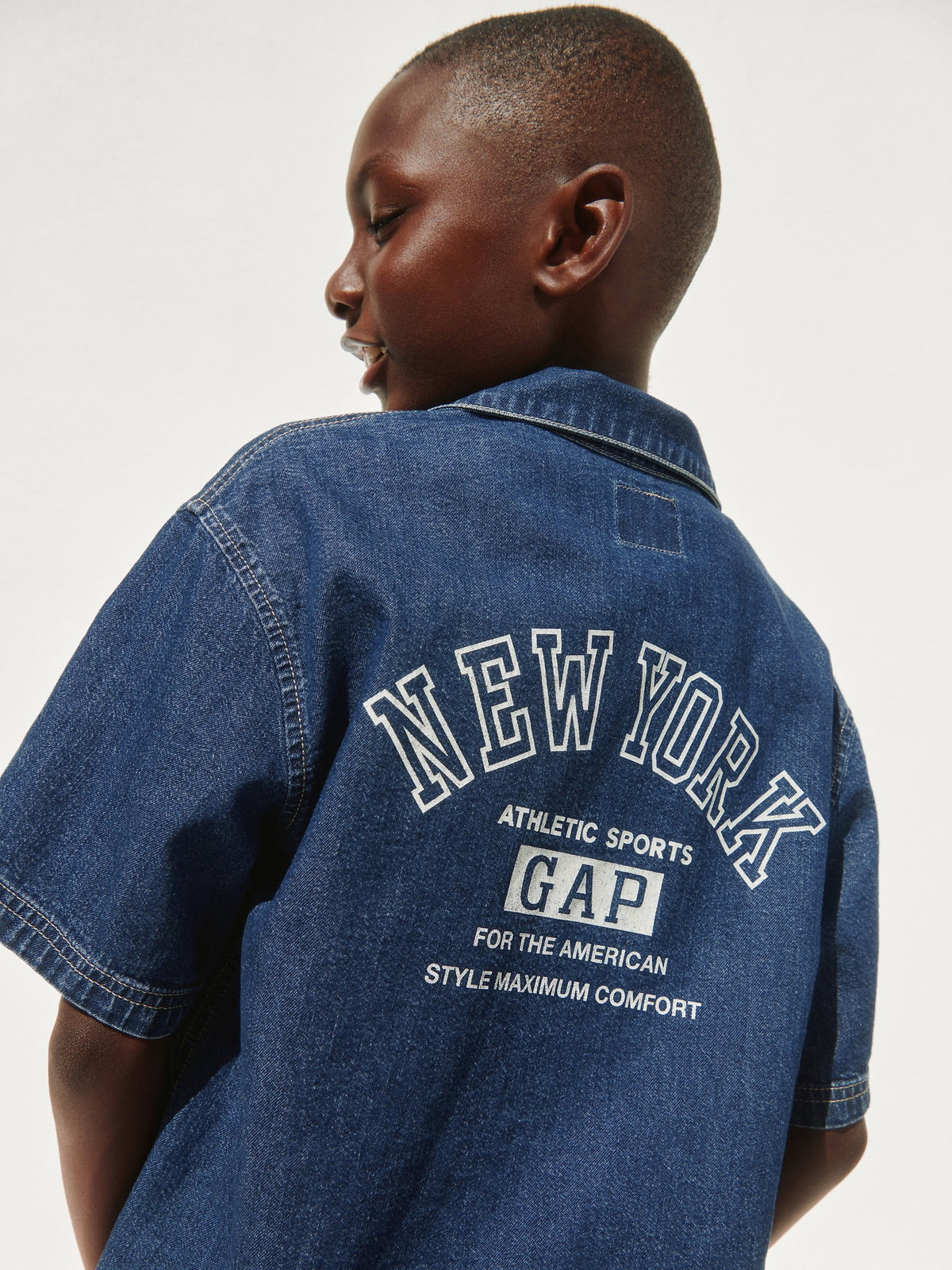 Koyu Mavi Kids Denim Relaxed New York Logo Gömlek