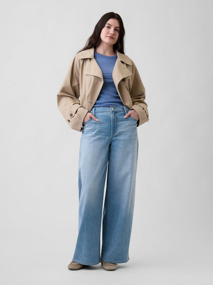 Açık Mavi Mid Rise Wide-leg Jean Pantolon