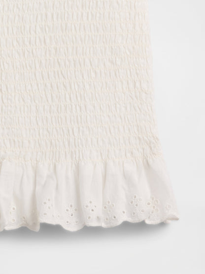 Beyaz Smocked Peplum Bluz