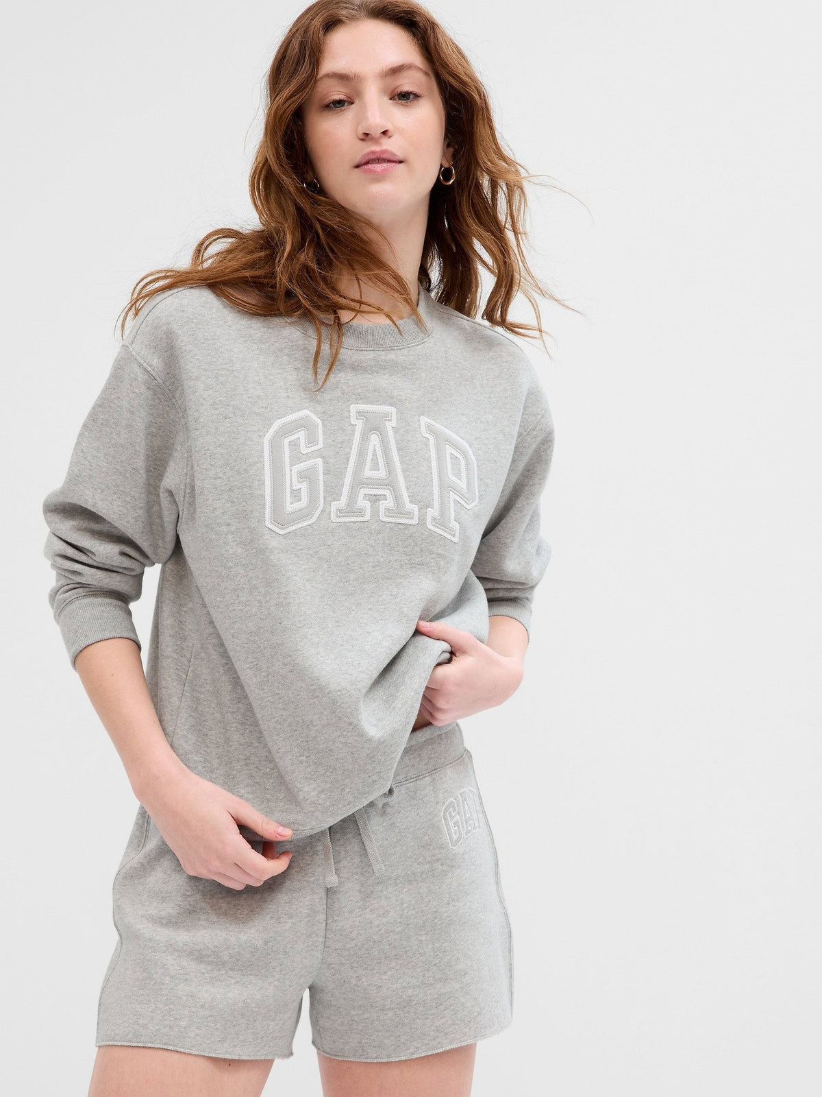 Açık Gri Gap Logo Bisiklet Yaka Fleece Sweatshirt