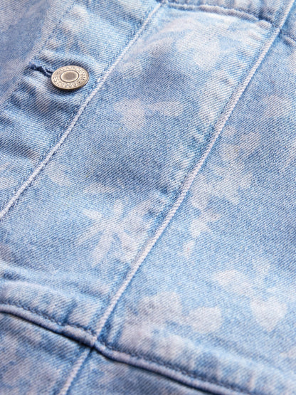 Açık Mavi Denim Çiçekli Elbise