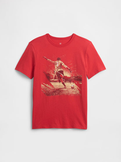 Kırmızı Grafik Baskılı T-shirt