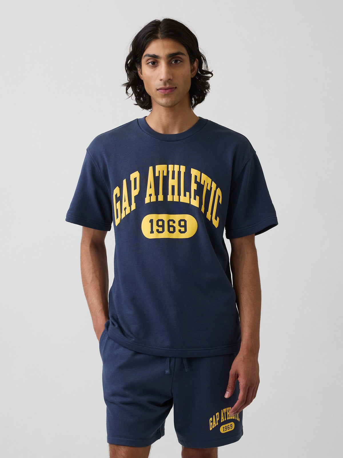 Lacivert Relaxed Fransız Havlu Kumaş Grafik Baskılı T-shirt