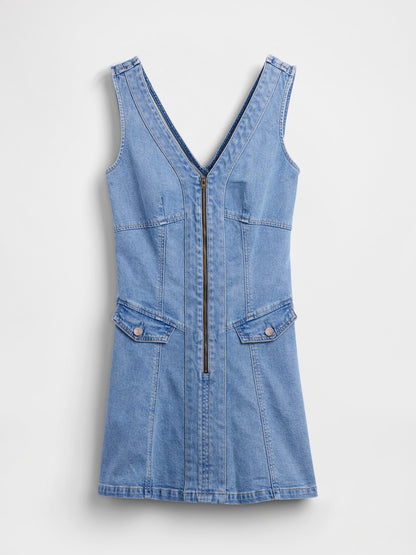 Mavi Denim Seamed Zip-front Mini Elbise