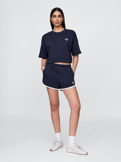 Lacivert Vintagesoft Dirsek Kolu Kısa Sweatshirt