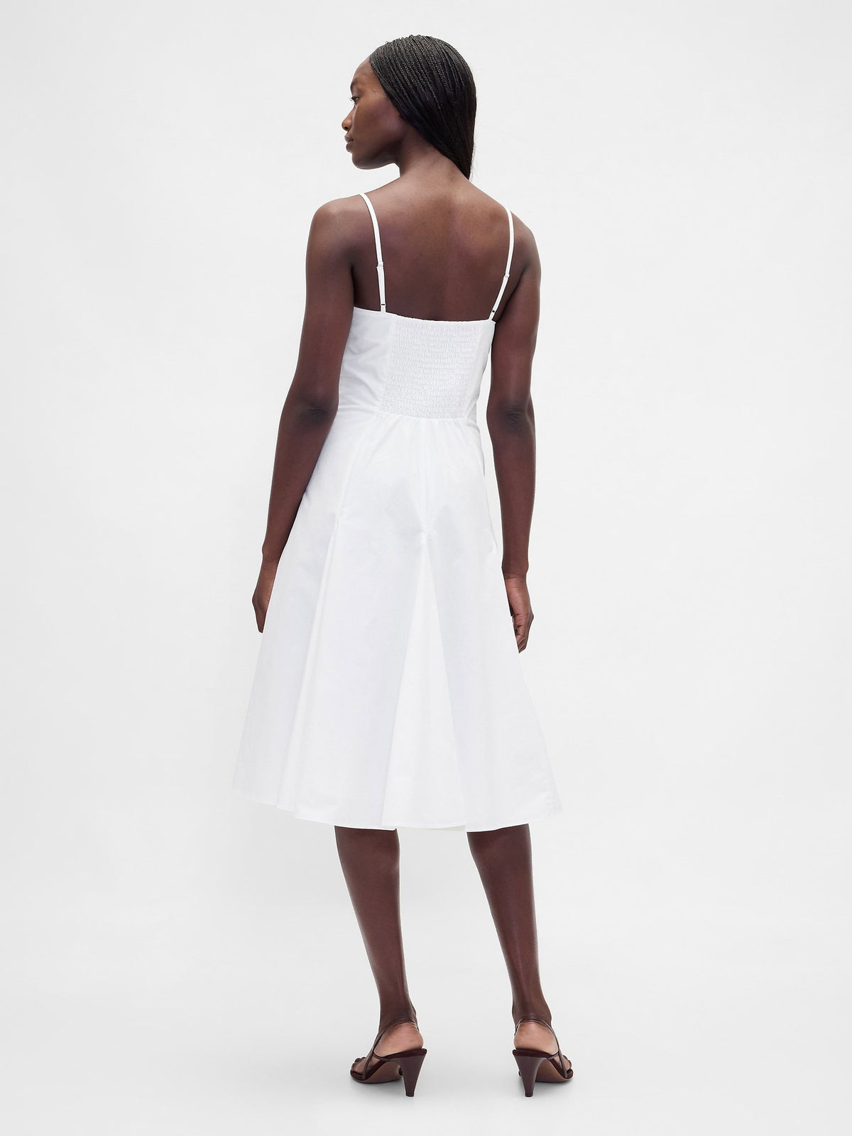 Beyaz Seamed V-yaka Midi Elbise