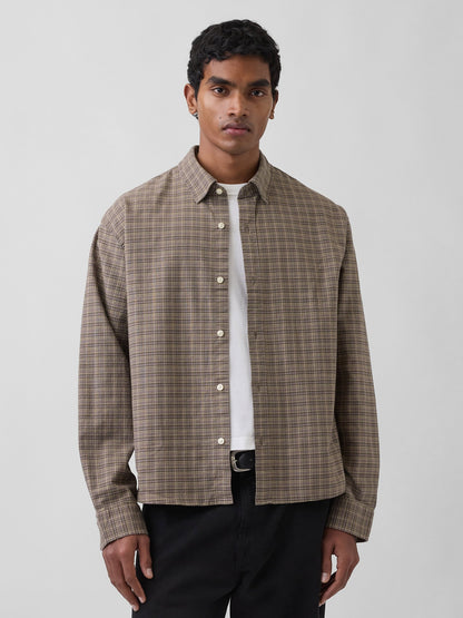 Kahverengi Relaxed Crop Straight-hem Oxford Gömlek