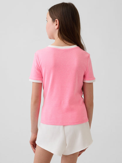 Pembe Ringer Grafik Baskılı T-shirt