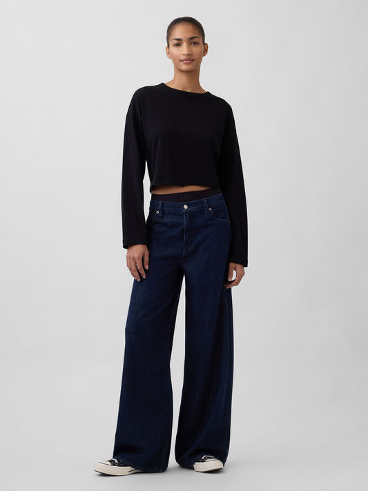 Koyu Mavi Mid Rise Ultrasoft Baggy Jean Pantolon