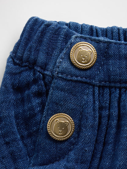 Koyu Mavi Pamuk Gauze Denim Sailor Şort