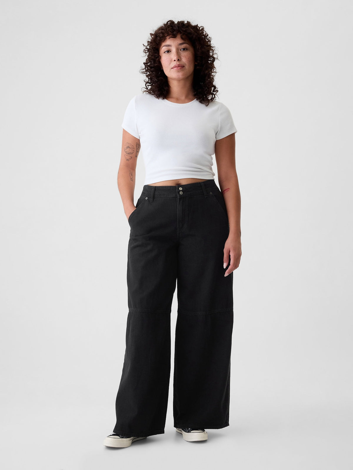 Siyah Mid Rise Ultrasoft Baggy Jean Pantolon