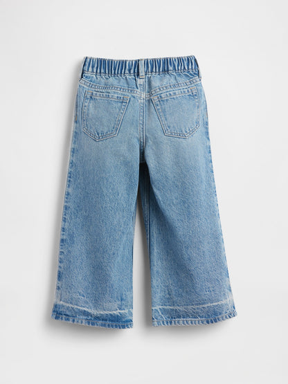 Açık Mavi Kelebek Baskılı Pull-on Baggy Jean Pantolon