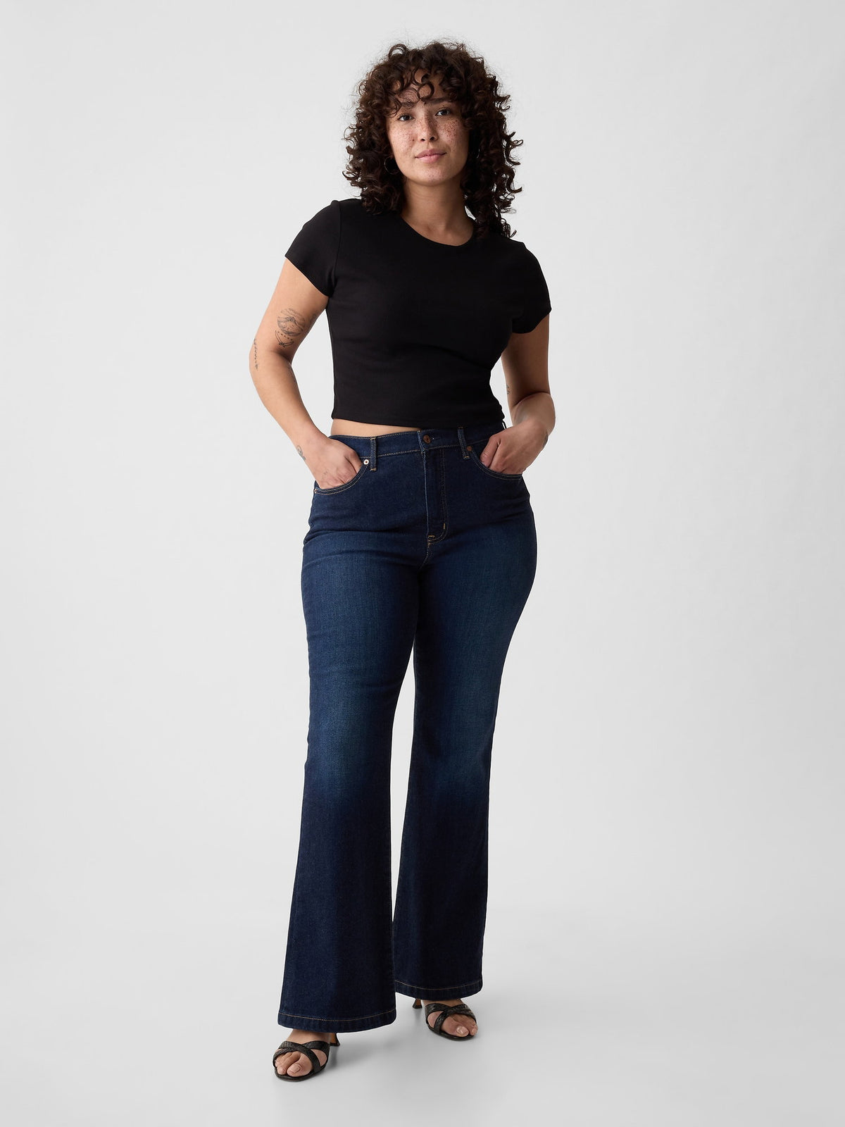 Koyu Mavi High Rise '70s Flare Jean Pantolon