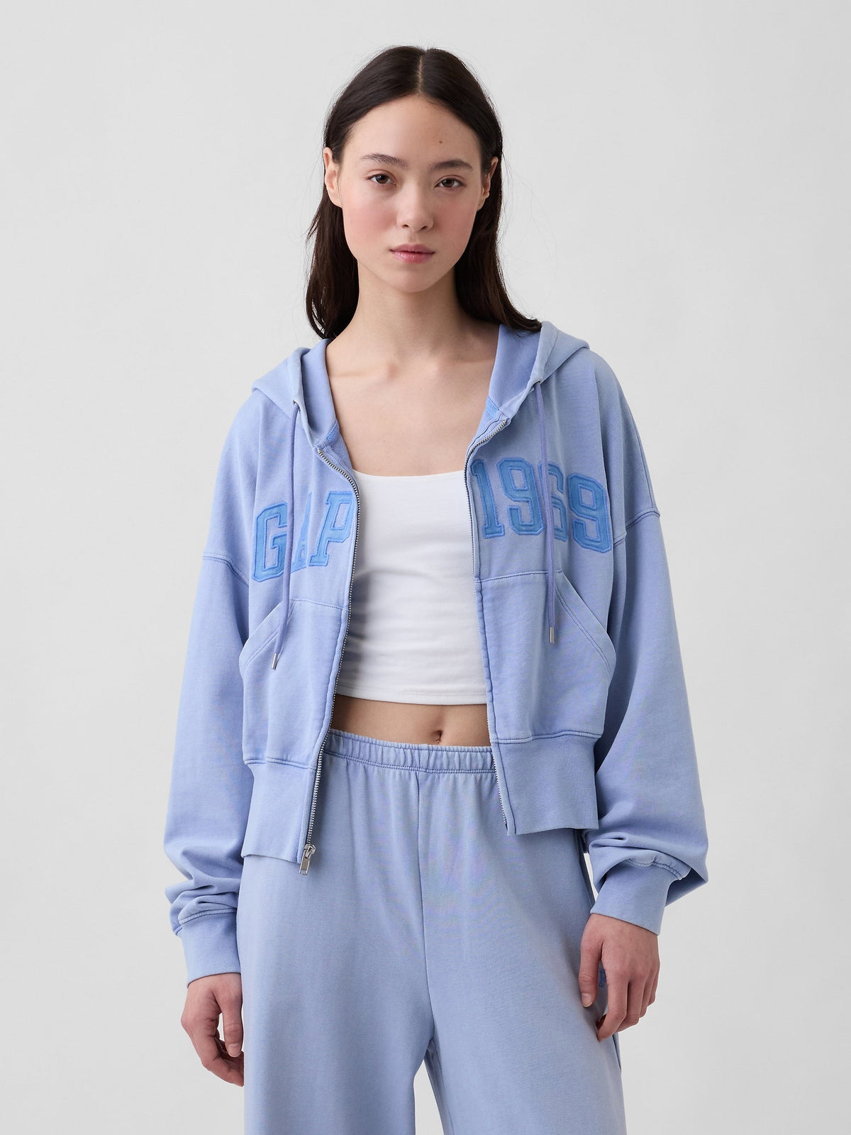 Açık Mavi Fransız Havlu Kumaş Oversized 1969 Logo Fermuarlı Sweatshirt