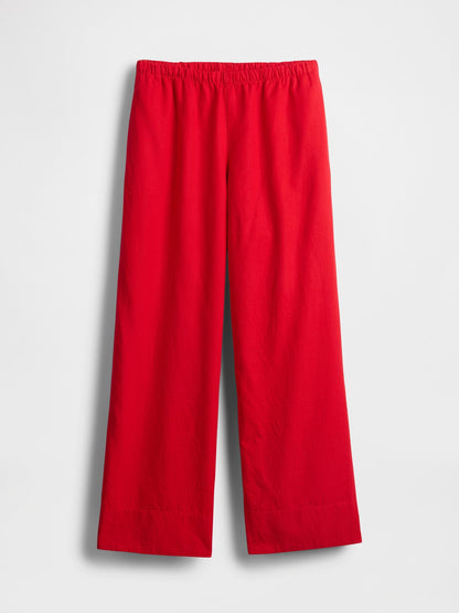 Kırmızı Keten Karışımı Easy Wide Leg Pantolon