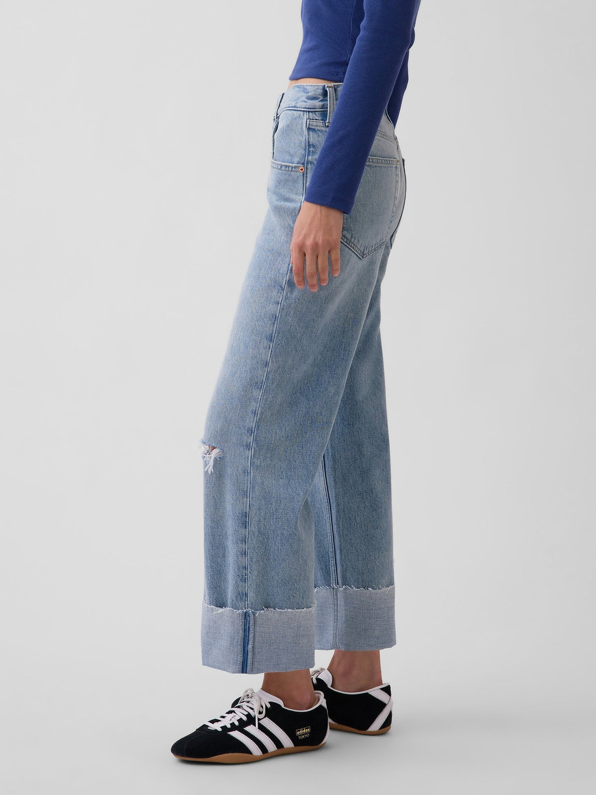 Açık Mavi Low Slung Relaxed Crop Jean Pantolon