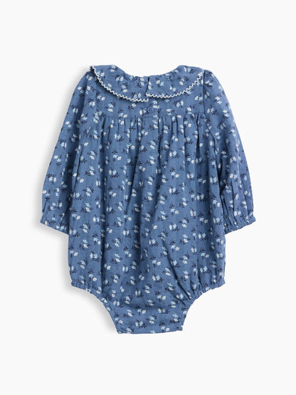 Mavi Fırfır Yaka Çiçekli Balon Bodysuit