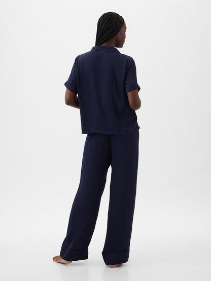 Lacivert Saten Pijama Üstü